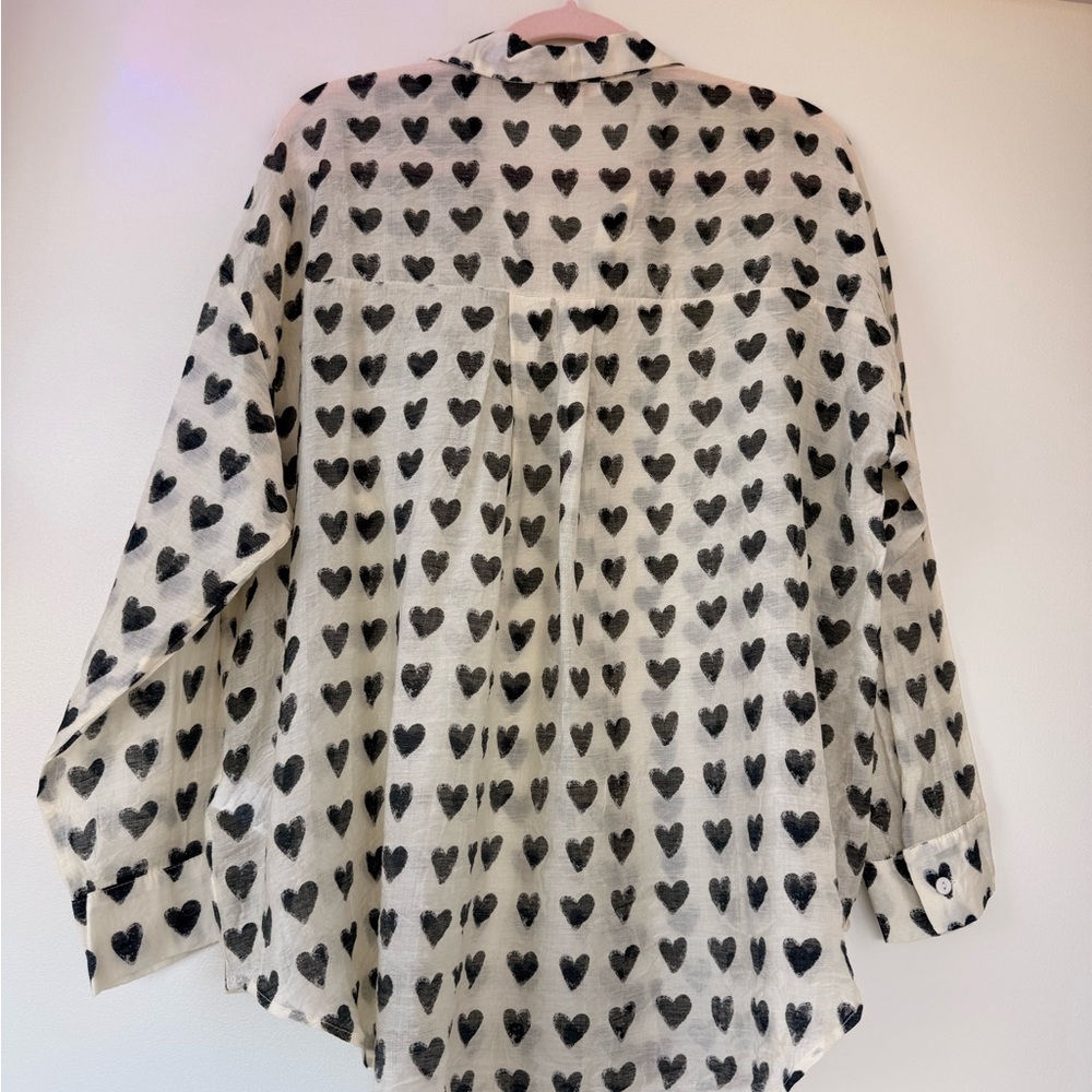 Heart Pattern Button-Up Shirt NWT - image 4